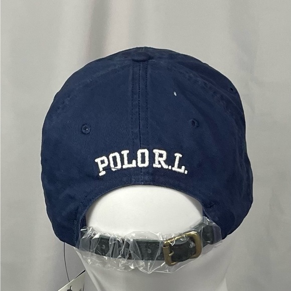 New Polo Ralph Lauren P-Wing Navy Blue Green Leather Strap Adjustable Hat Cap - Picture 4 of 6